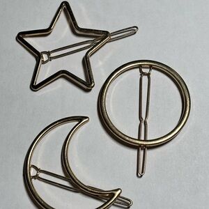 Gold Star, Moon, and Circle Hair Clips